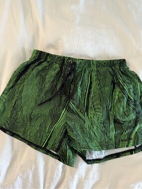 Men's Green Patterned Swim Trunks with Drawstring